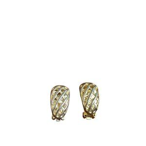 Vintage 80s Goldtone Clip On Earrings Lattice Design 0.75 inch
